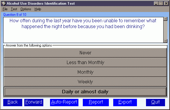 Test Administration Screen